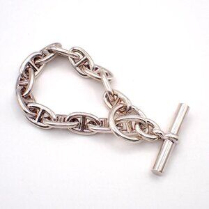 HERMES Logo Chaine D'ancre MM Chain Bracelet 14 Link Silver Ag925 385LC606